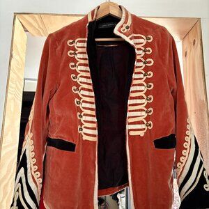 RARE 131 ZARA WOMAN VELVET MILITARY PUMPKIN SALMON ORANGE BLAZER